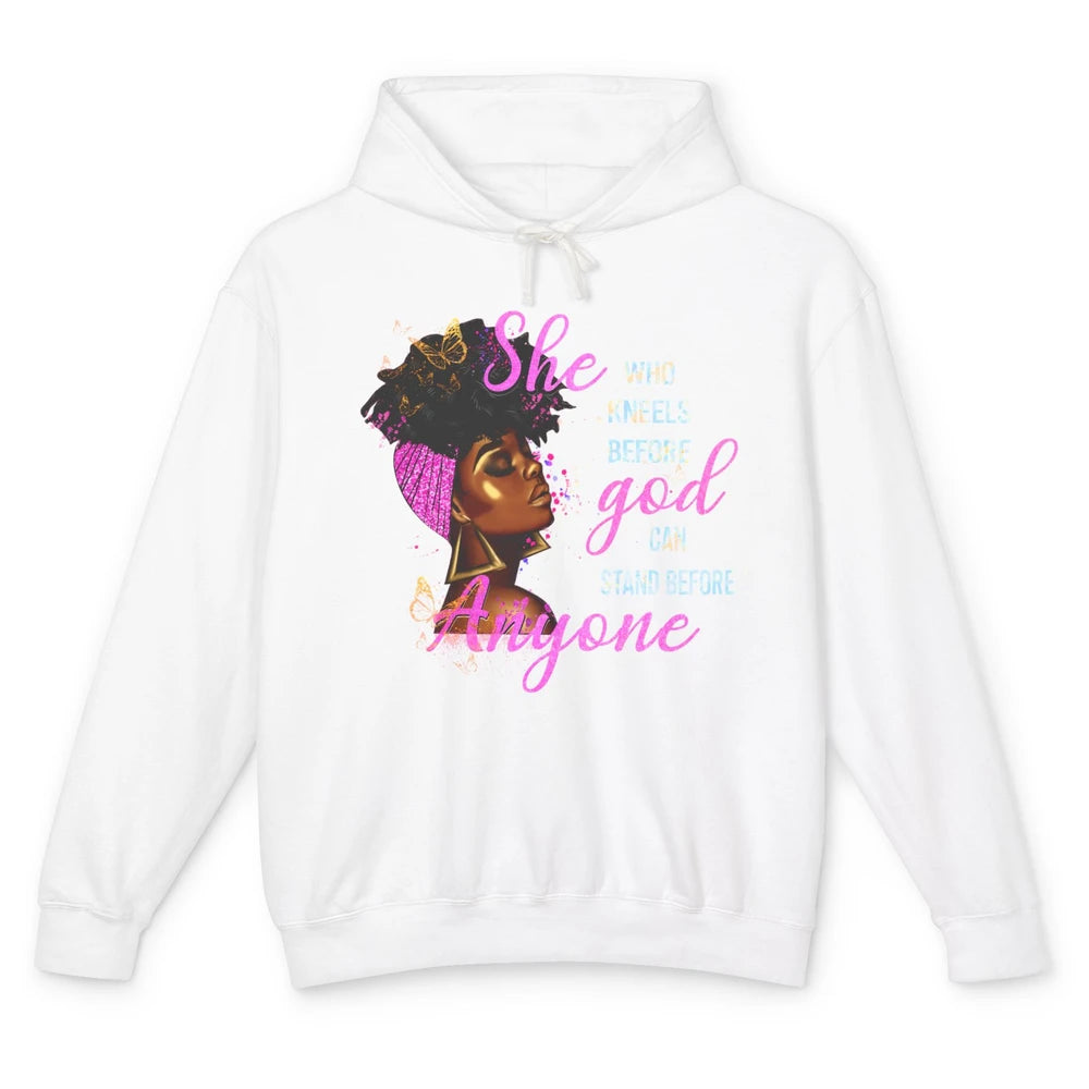 Black Girl She Who Kneels Before God Christian Afro Women Unisex Lightweight Hoodie