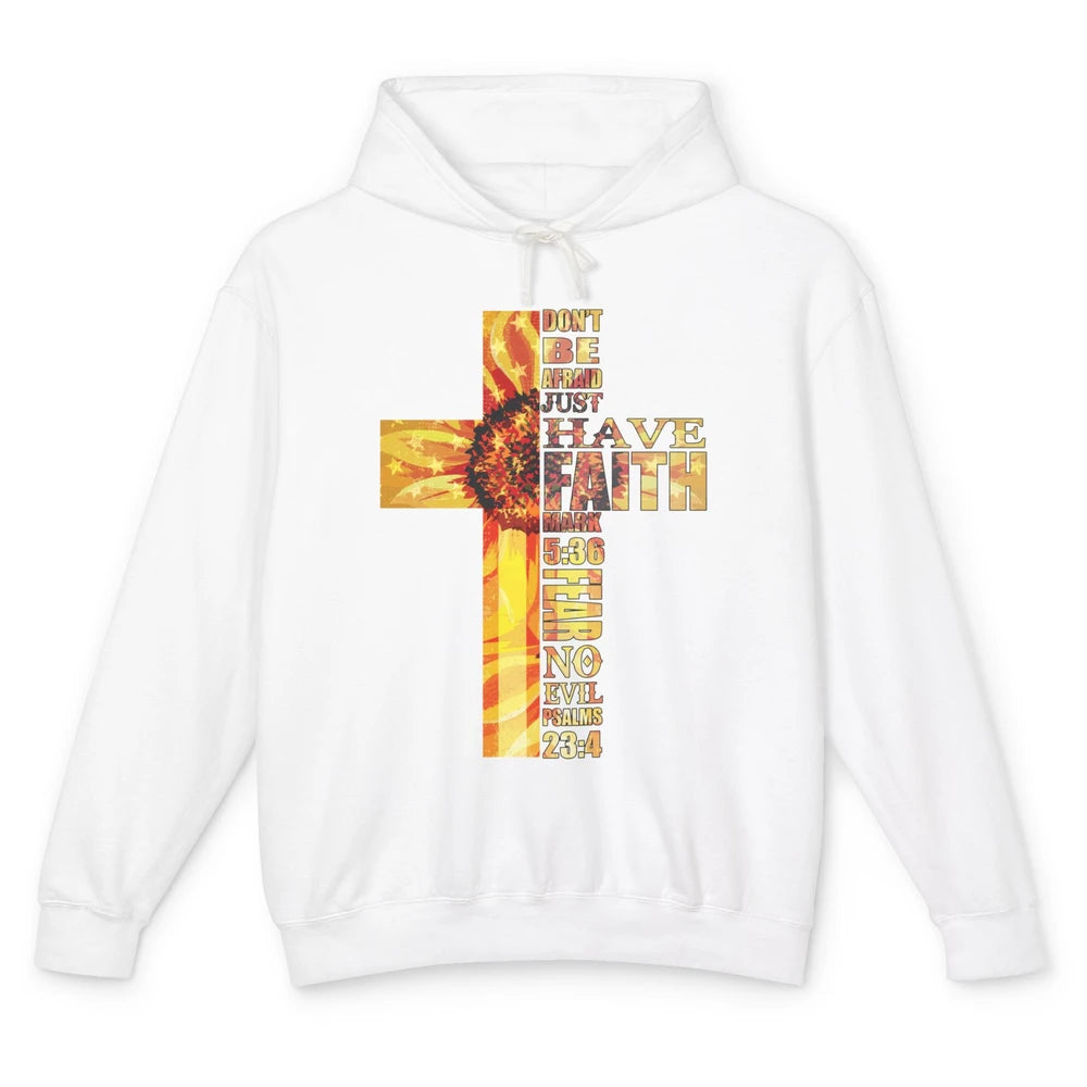 Sunflower Faith Cross Fear No Evil Christian US Flag Unisex Lightweight Hoodie