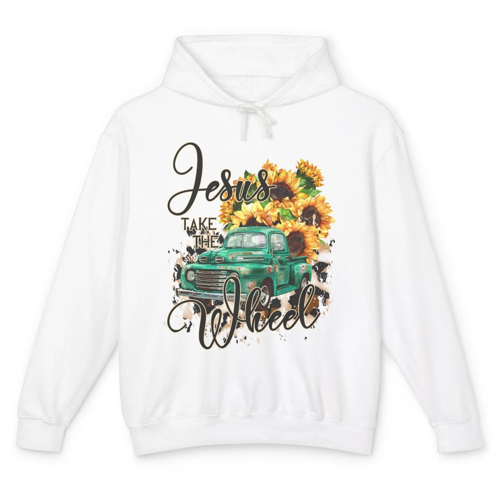 Sunflower Truck Jesus Take The Wheel Christian Gift Leopard Unisex Lightweight Hoodie