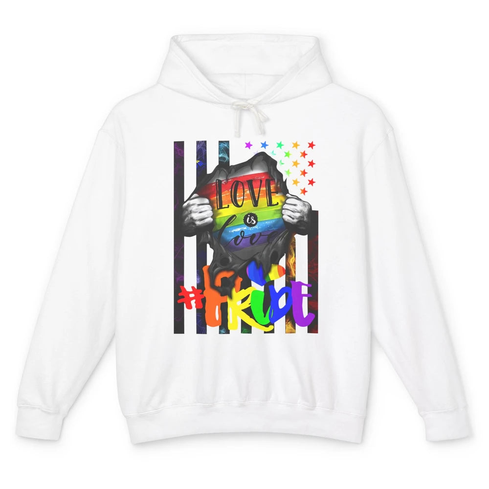 American Flag Love Is Love LGBT Gay Pride Month Equality Unisex Lightweight Hoodie