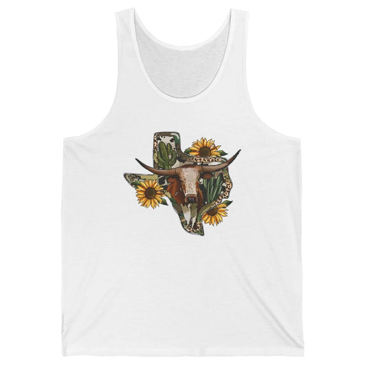 Texas Map Leopard Sunflower Western Texas Cow Longhorn Unisex Jersey Tank