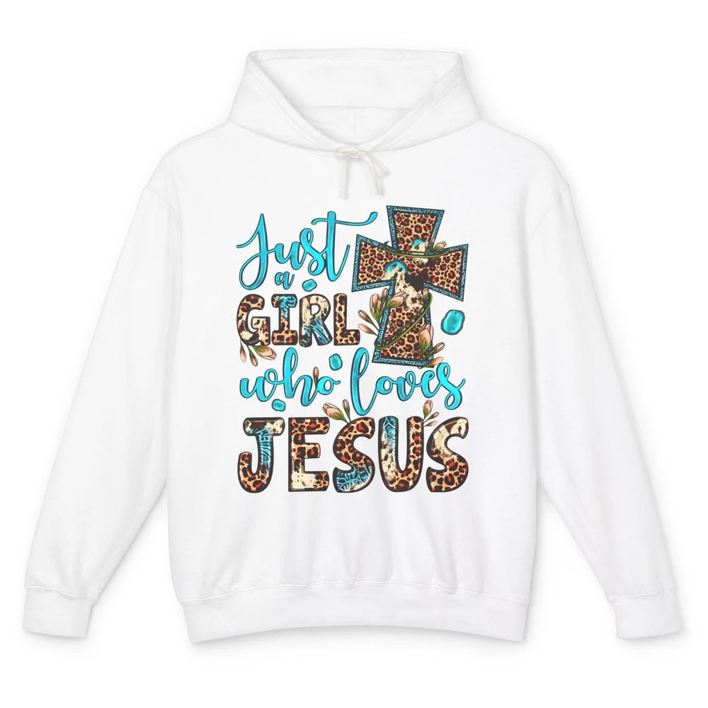 Leopard Cross Just A Girl Who Loves Jesus Christian Western Unisex Lightweight Hoodie