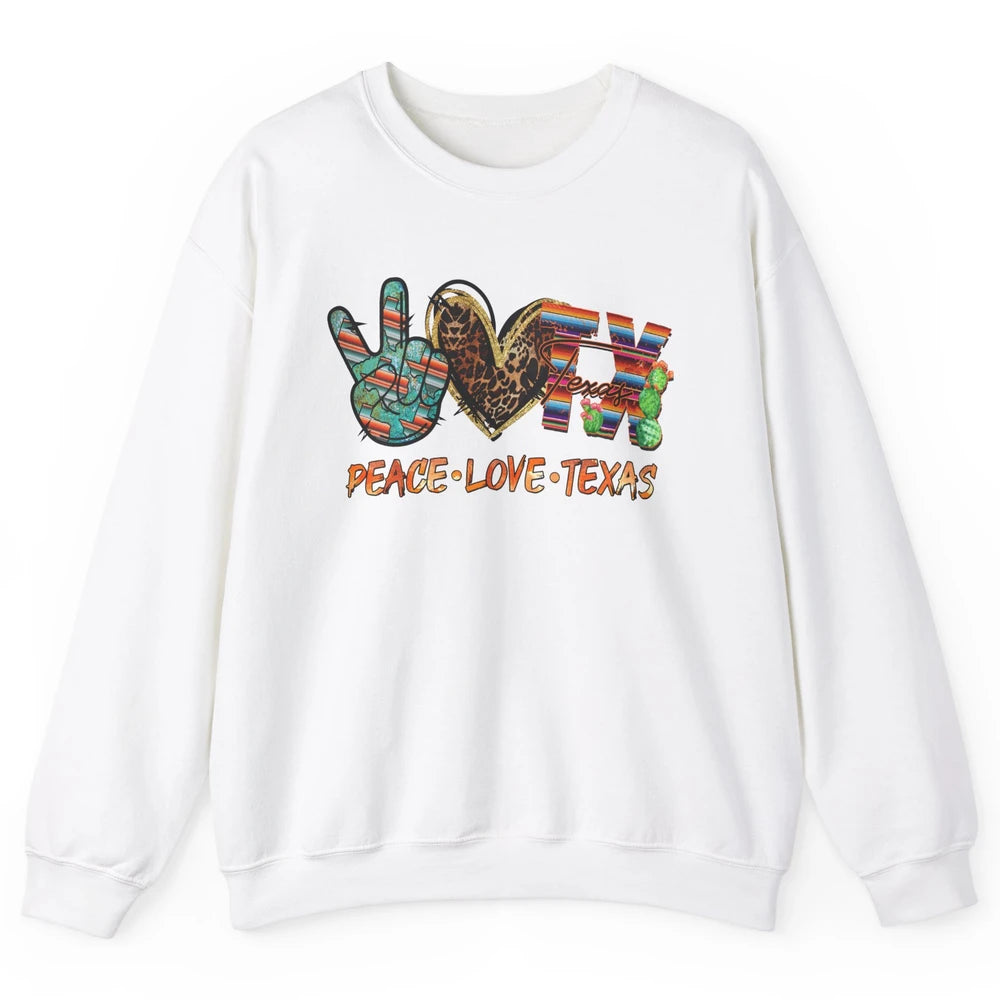 Retro Peace Love Texas Leopard Western Country Desert Cactus Unisex Crewneck Sweatshirt