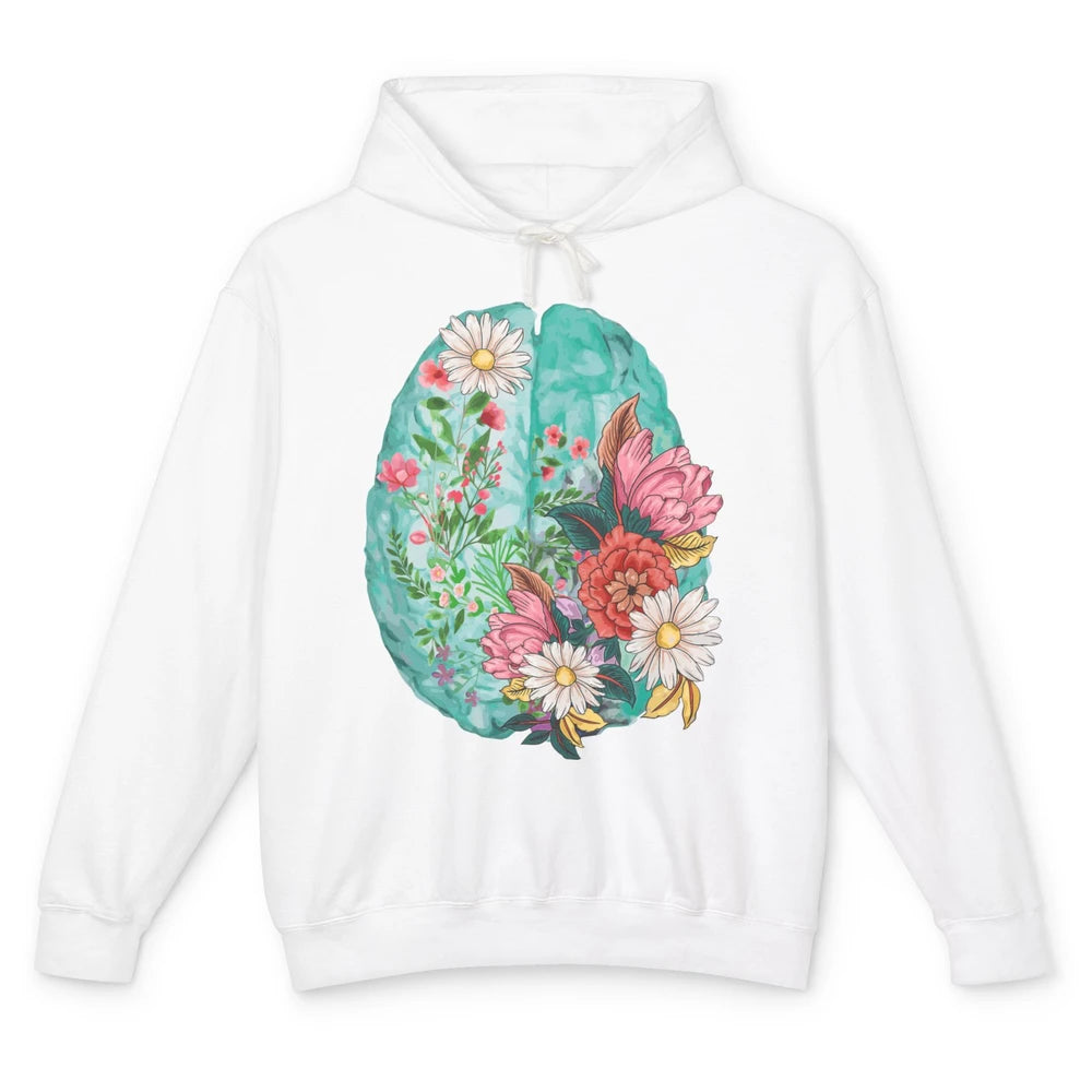 Wildflower Brain End The Stigma Floral Mental Health Matters Unisex Lightweight Hoodie