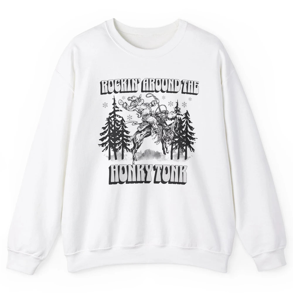 Cowboy Rocking Around The Honky Tonk Christmas Tree Western Unisex Crewneck Sweatshirt