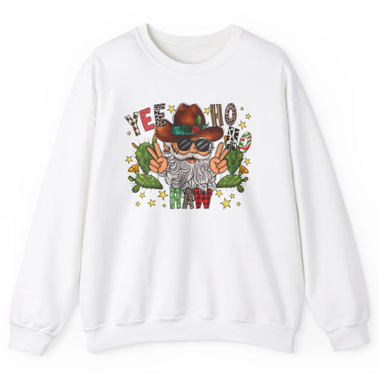 Leopard Santa Cowboy Yee Ho Haw Christmas Western Country Unisex Crewneck Sweatshirt