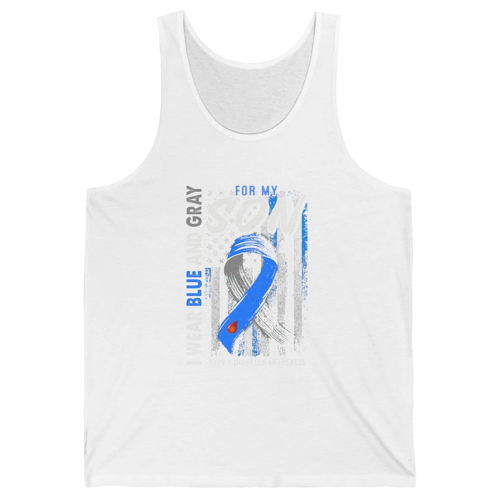 T1D Son Blue Gray Flag Diabetes Type One Awareness Warrior Unisex Jersey Tank