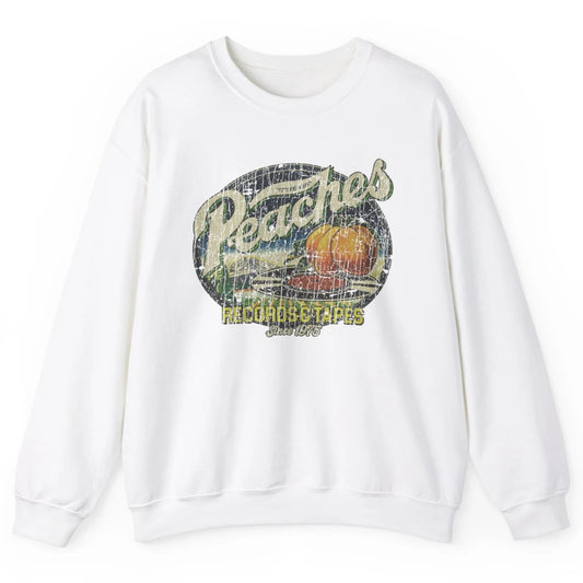 Vintage Peaches Record Tapes Retro 70s Peach Summer Fruit Unisex Crewneck Sweatshirt