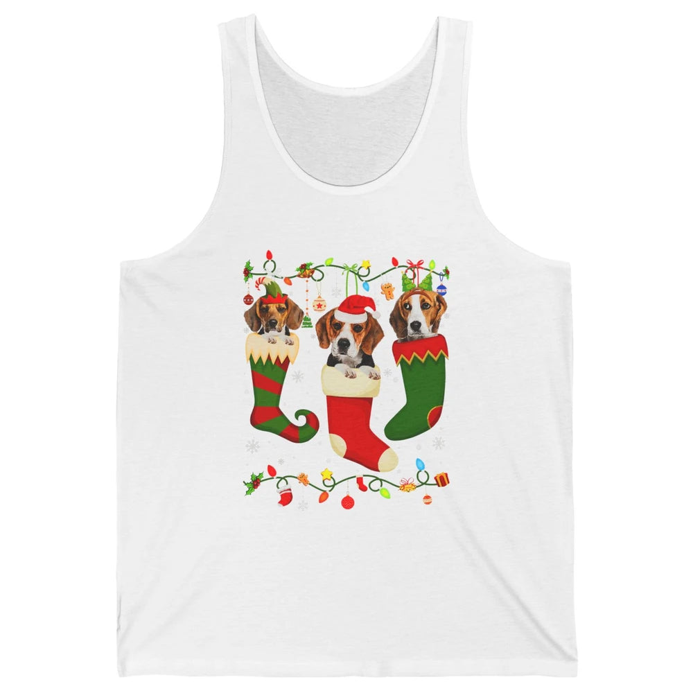 Funny Beagle Dog Christmas Tree Socks Xmas Lights Santa Hat Unisex Jersey Tank