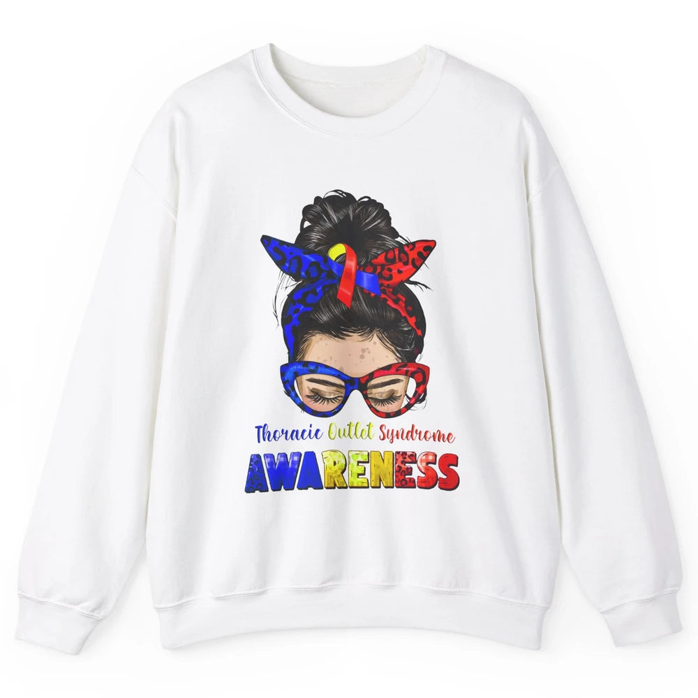 Thoracic Outlet Syndrome Ribbon Leopard Messy Bun Glasses Unisex Crewneck Sweatshirt