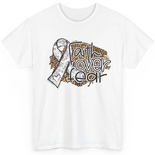 Faith Over Fear Leopard Lung Cancer Awareness Grey Ribbon Classic Unisex T-Shirt