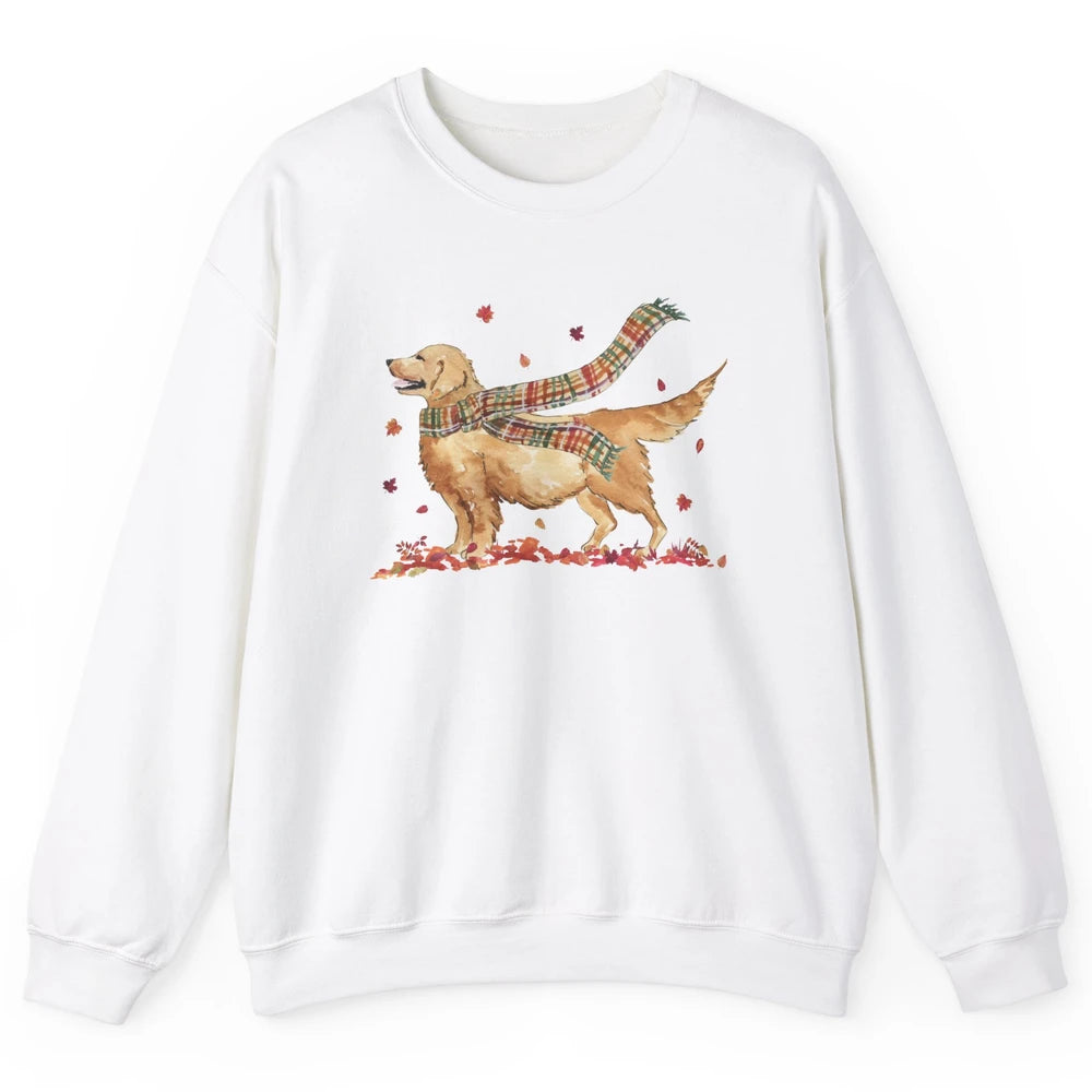 Funny Golden Retriever Autumn Falling Leaves Halloween Fall Unisex Crewneck Sweatshirt