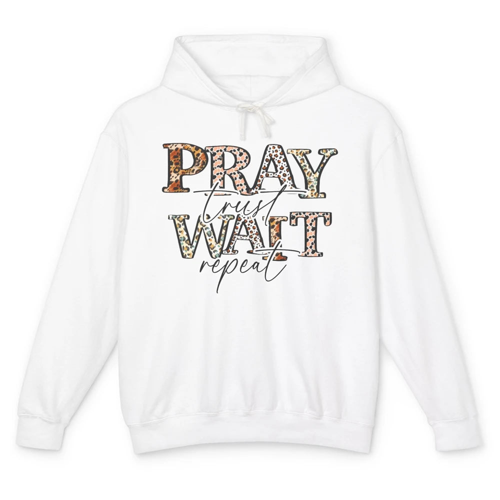 Leopard Pray Trust Wait Repeat Christian Faith Religious Unisex Lightweight Hoodie