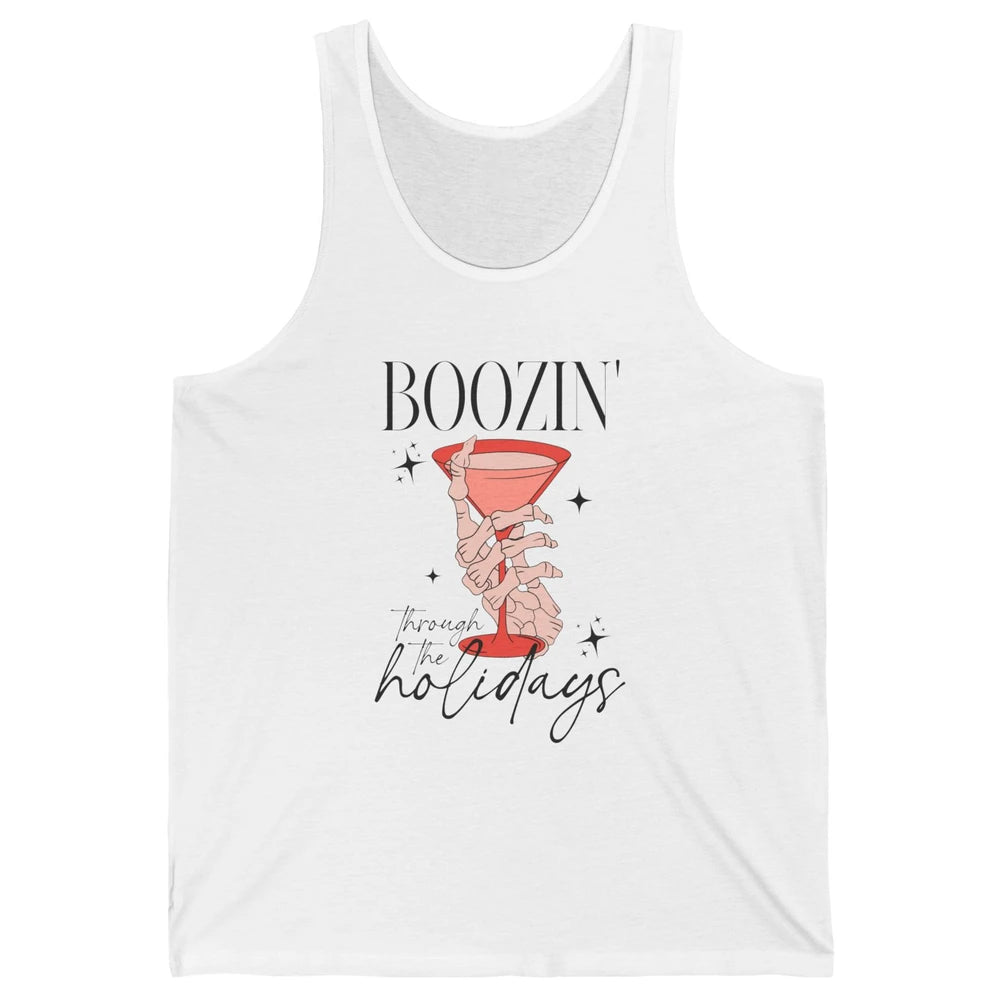 Boozin’ Through The Holidays Christmas Drinking Wine Glass Unisex Jersey Tank