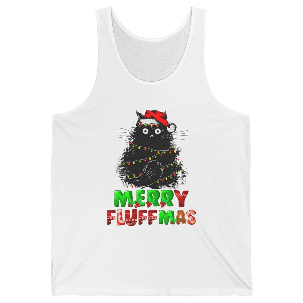 Merry Christmas Catmas Santa Hat Black Cat Xmas Lights Tree Unisex Jersey Tank