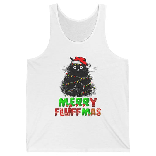 Merry Christmas Catmas Santa Hat Black Cat Xmas Lights Tree Unisex Jersey Tank