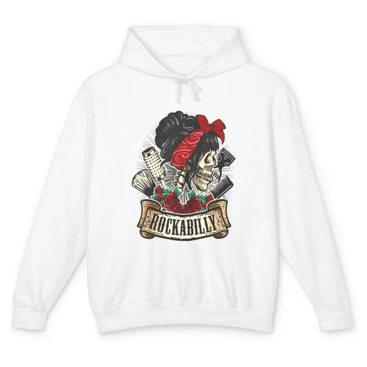 Hairstylist Barber Rockabilly Skull Skeleton Hairdresser Unisex Lightweight Hoodie