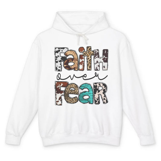 Leopard Faith Over Fear Cowboy Western Country Christian Unisex Lightweight Hoodie