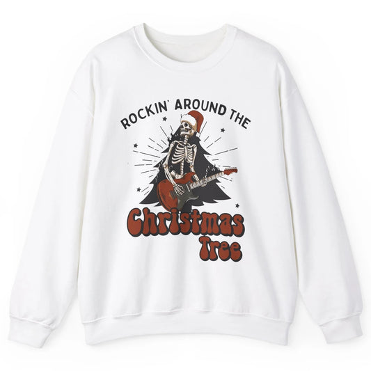 Skeleton Guitar Rocking Around Christmas Tree Western Xmas Unisex Crewneck Sweatshirt