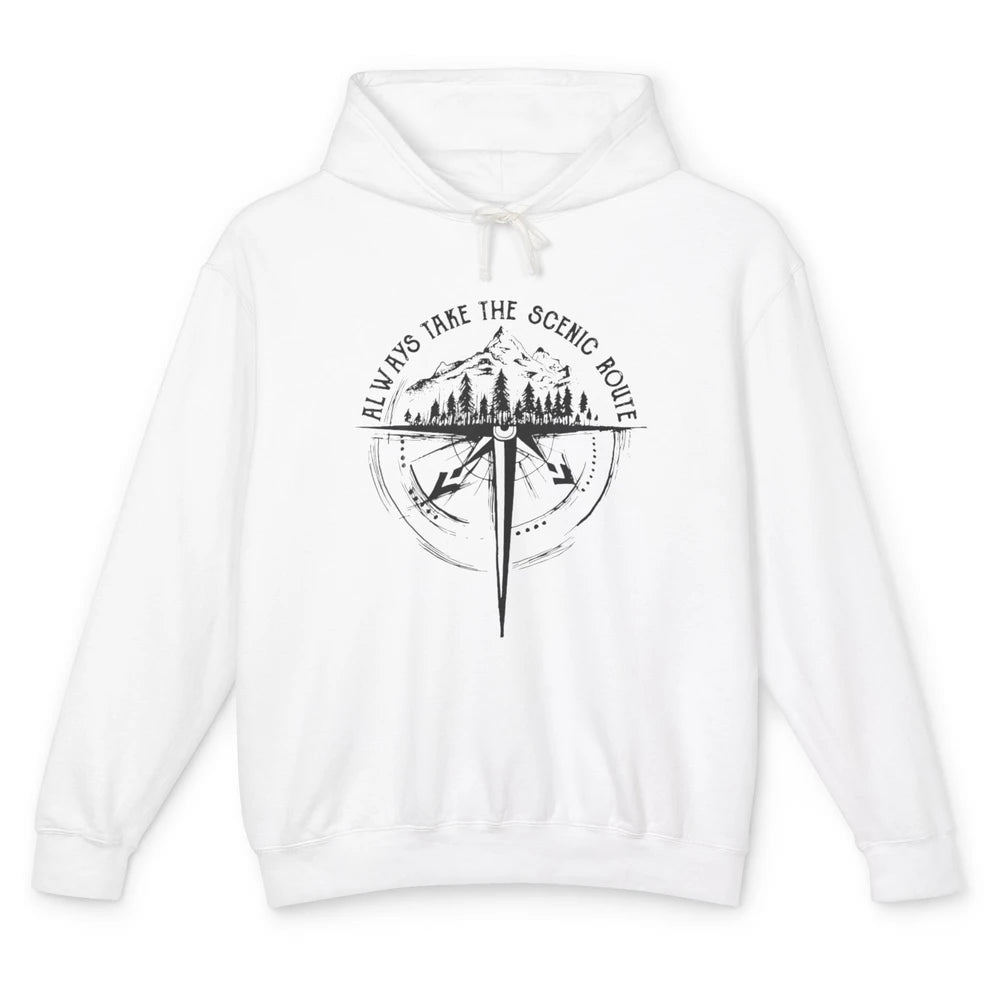 Outdoor Hiking Always Take Scenic Route Hiker Vintage Camp Unisex Lightweight Hoodie