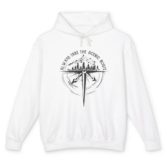 Outdoor Hiking Always Take Scenic Route Hiker Vintage Camp Unisex Lightweight Hoodie