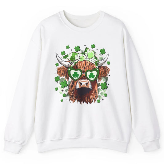 St Patrick Highland Cow Shamrock Bandana Western St Paddy Unisex Crewneck Sweatshirt