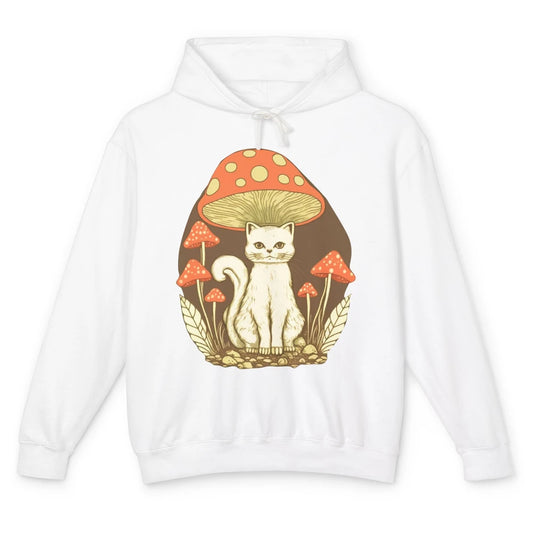 Cat Sitting Under Mushroom Cottagecore Aesthetic Cat Lovers Unisex Lightweight Hoodie