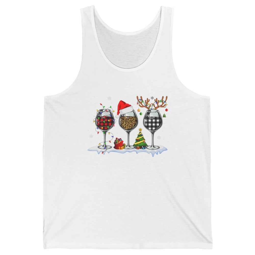 Merry Christmas Funny Red Wine Glass Santa Hat Reindeer Xmas Unisex Jersey Tank