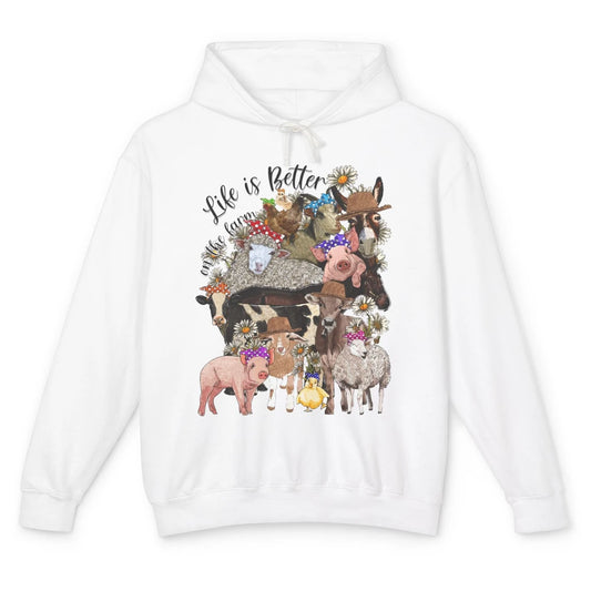 Western Animals Life Is Better On The Farm Pig Cow Donkey Unisex Lightweight Hoodie