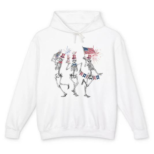 4th July Independence Day Dancing Skeletons America Flag Unisex Lightweight Hoodie