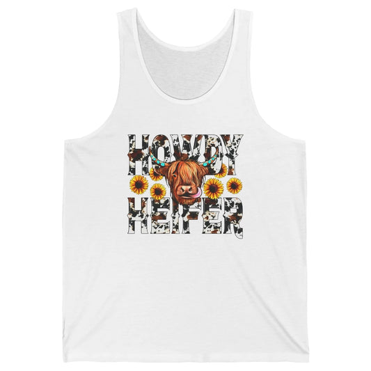 Sunflower Highland Cow Howdy Heifer Western Country Cowboy Unisex Jersey Tank