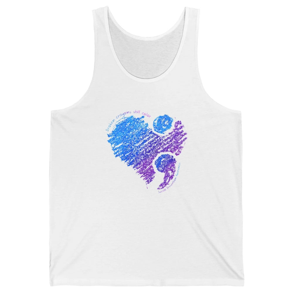 Semicolon Turquoise Blue Ribbon Heart Suicide Prevention Unisex Jersey Tank