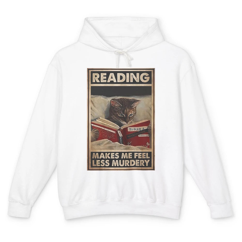 Retro Cat Reading Makes Me Feel Less Murdery Book Readers Unisex Lightweight Hoodie