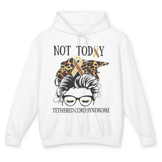 Not Today Tethered Cord Syndrome Ribbon Leopard Messy Bun Unisex Lightweight Hoodie