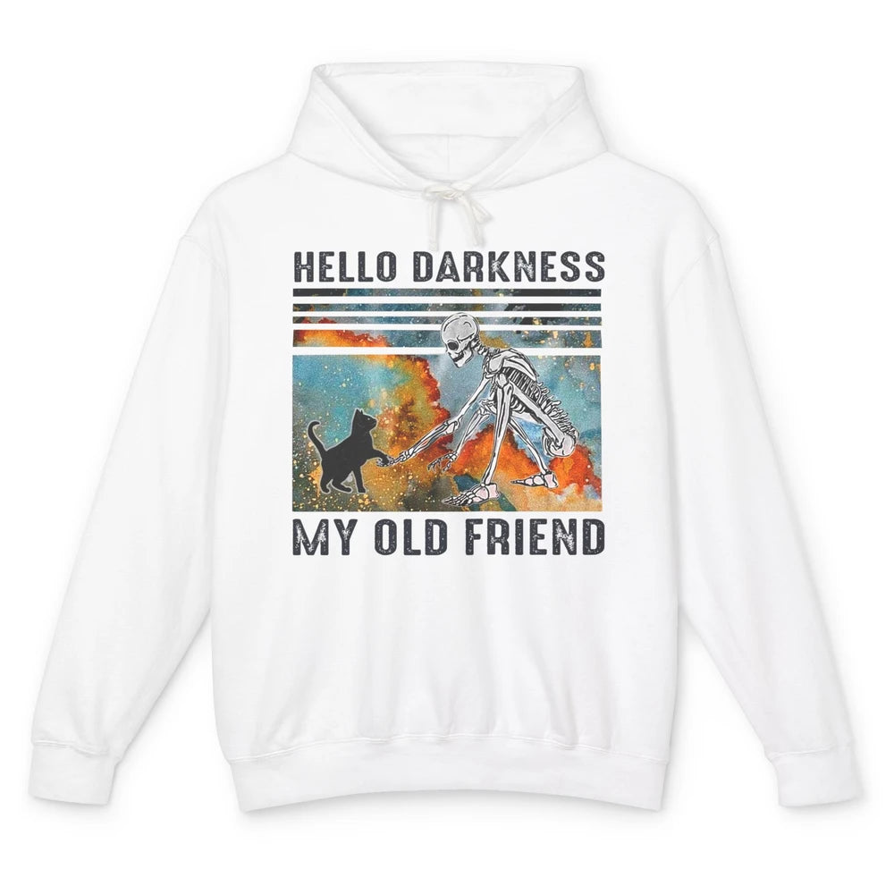 Black Cat And Skeleton Hello Darkness My Old Friend Cat Love Unisex Lightweight Hoodie