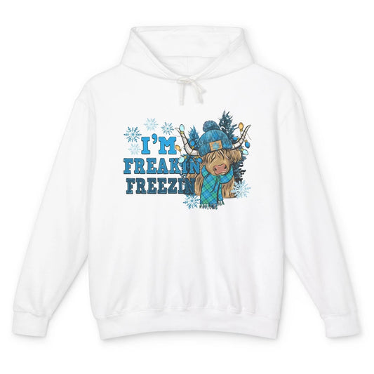 Funny Christmas Highland Cow I'm Freaking Freezing Western Unisex Lightweight Hoodie