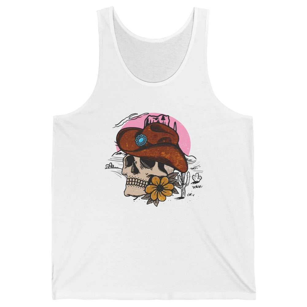 Skull Desert Cactus Cowboy Gemstone Hat Western Country Girl Unisex Jersey Tank