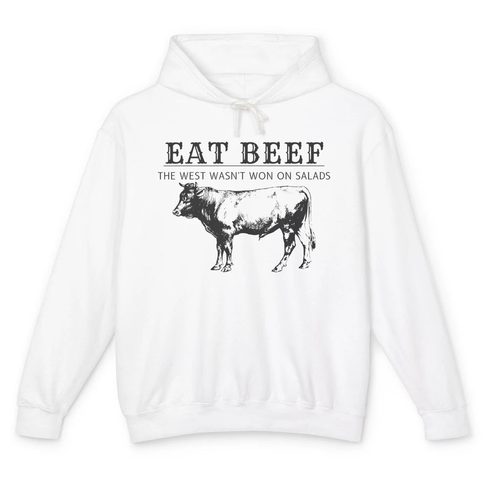 Funny Cow Eat Beef the West Wasn't Won on Salads Farm Cattle Unisex Lightweight Hoodie