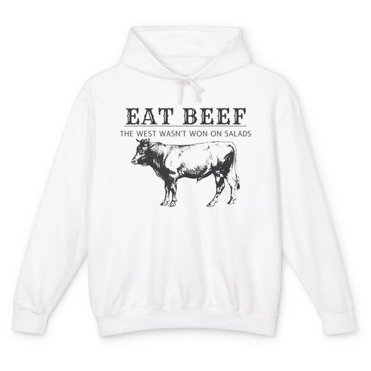 Funny Cow Eat Beef the West Wasn't Won on Salads Farm Cattle Unisex Lightweight Hoodie