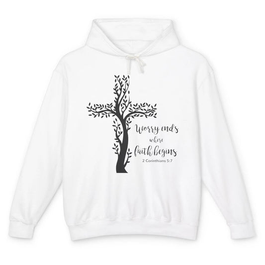 Worry Ends Where Faith Begin Christian Religious Bible Verse Unisex Lightweight Hoodie