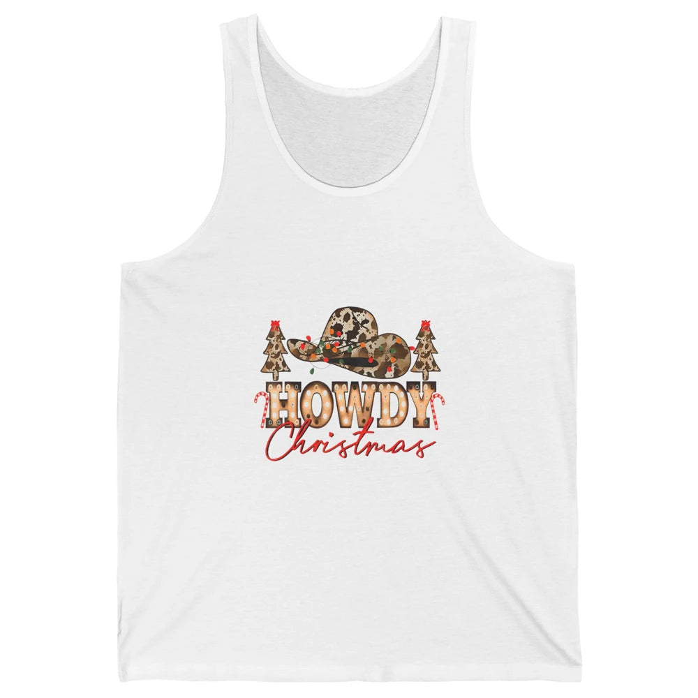 Merry Christmas Howdy Xmas Pine Trees Leopard Cowboy Hat Unisex Jersey Tank