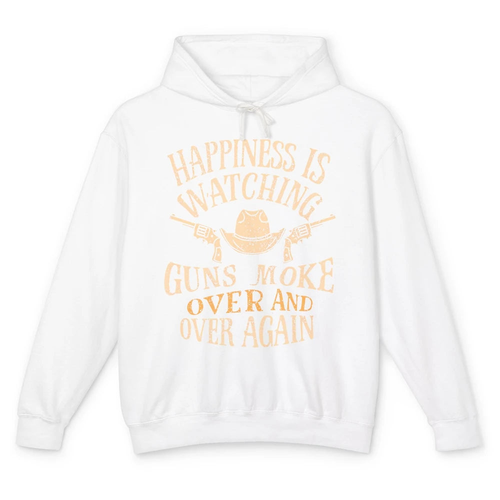 Happiness Is Watching Gunsmoke Over Retro Cowboy Hat Rodeo Howdy Western Country Unisex Lightweight Hoodie