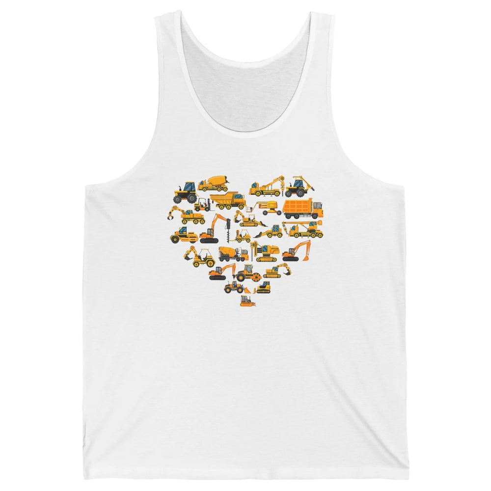 Types Of Construction Excavator Bulldozer Truck Heart Love Unisex Jersey Tank