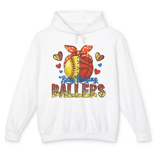 Busy Raising Ballers Softball And Basketball Mom Leopard Unisex Lightweight Hoodie