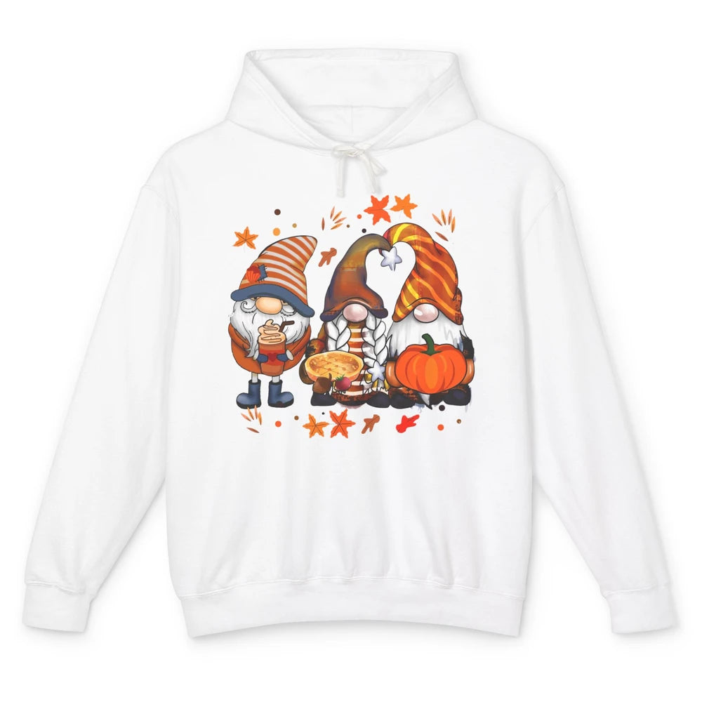 Retro Fall Gnomies Pumpkin Falling Leaves Thanksgiving Gnome Unisex Lightweight Hoodie