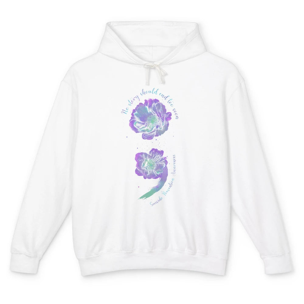 Semicolon Floral Mental Purple Blue Suicide Prevention Month Unisex Lightweight Hoodie