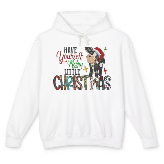 Cow Santa Have Yourself Merry Little Christmas Western Xmas Unisex Lightweight Hoodie