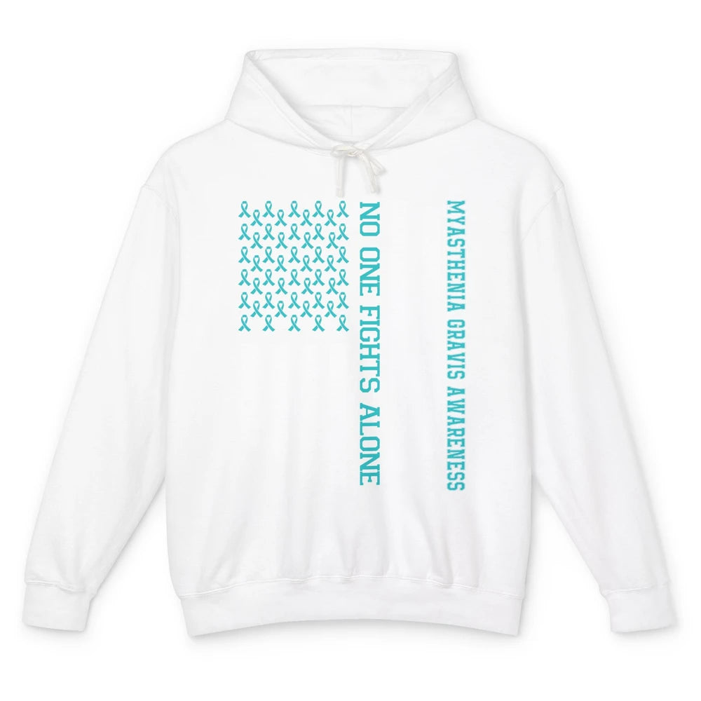 Myasthenia Gravis Awareness Teal Ribbon No One Fight Alone Unisex Lightweight Hoodie