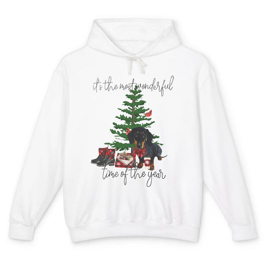 Dachshund Christmas Tree The Most Wonderful Time Of The Year Unisex Lightweight Hoodie