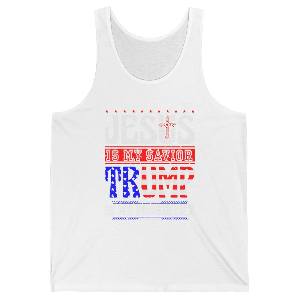 US Flag Jesus Is My Savior Trump Is My President Republican Unisex Jersey Tank